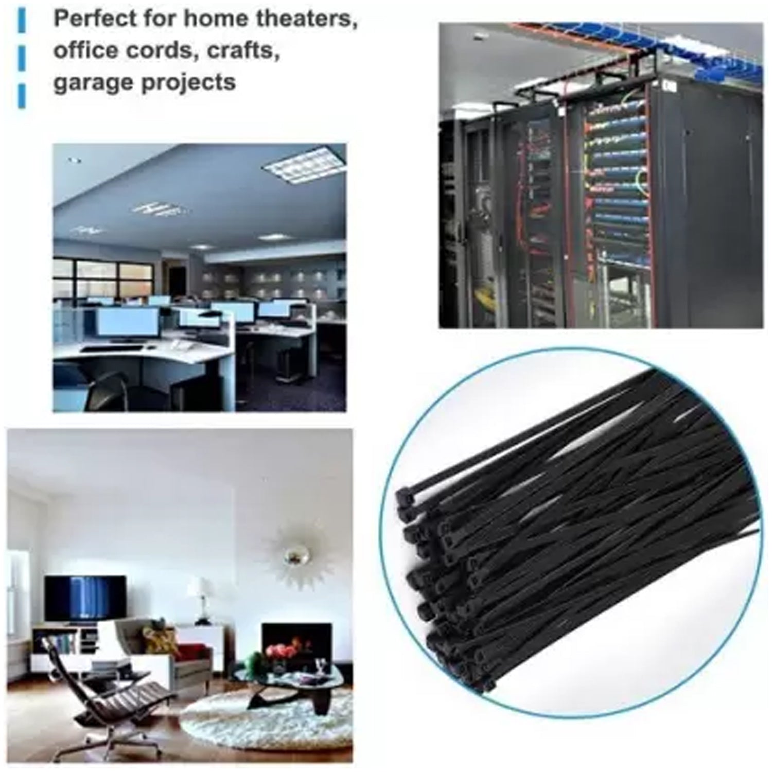 4-inch black nylon cable ties, strong and durable, pack of 100 4-inch black nylon cable ties, strong and durable, pack of 100